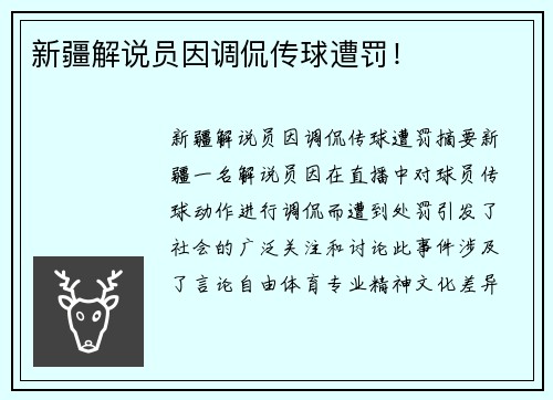 新疆解说员因调侃传球遭罚！