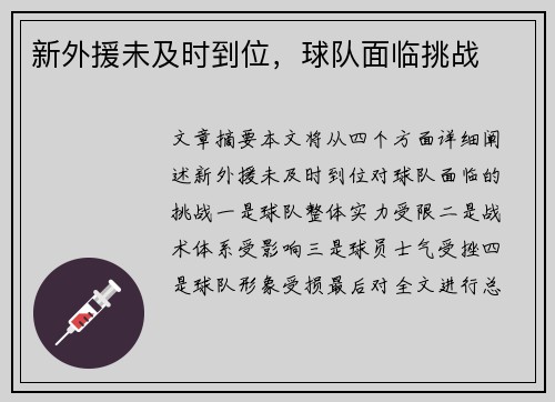 新外援未及时到位，球队面临挑战