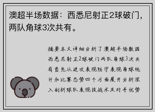 澳超半场数据：西悉尼射正2球破门，两队角球3次共有。